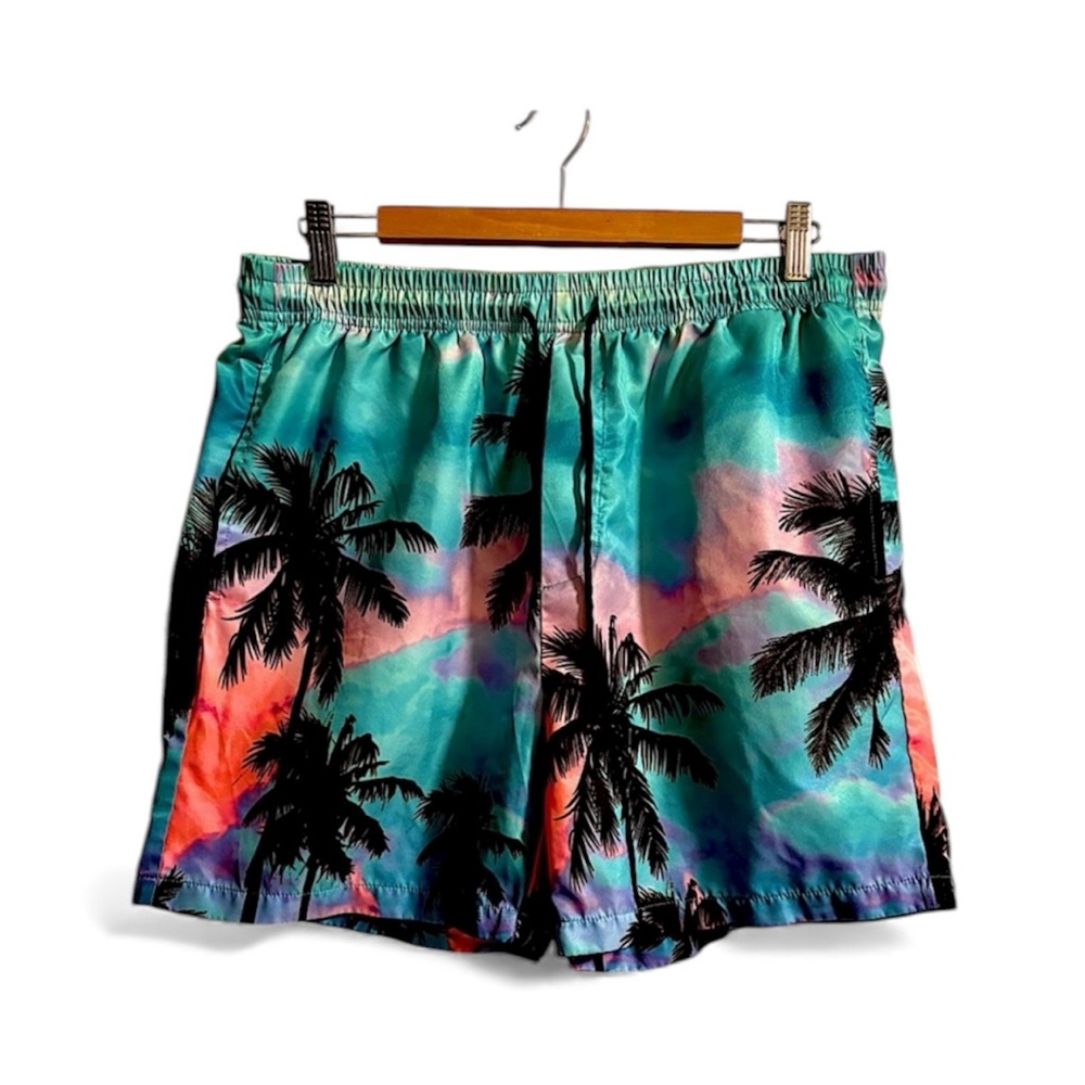SHEIN Multicolor Men”s XL Palm Print  draw string Swim Shorts